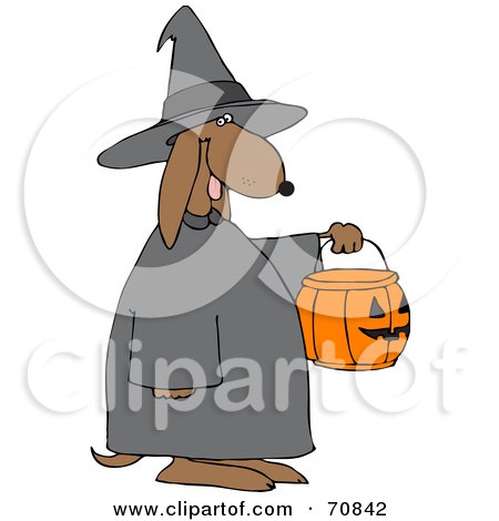 Royalty-Free (RF) Clipart Illustration of a Witch Doggy Holding A Pumpkin Basket by djart