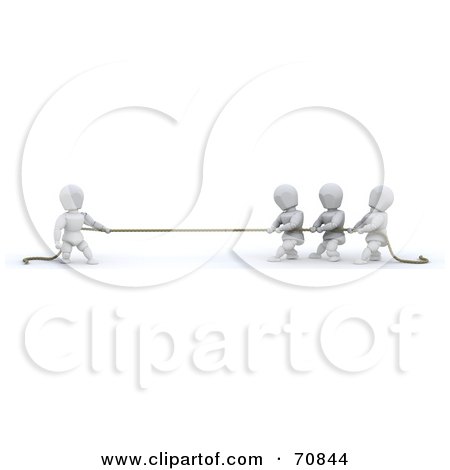 Royalty-Free (RF) Clipart Illustration of a 3d White Character Tug Of War Contest by KJ Pargeter