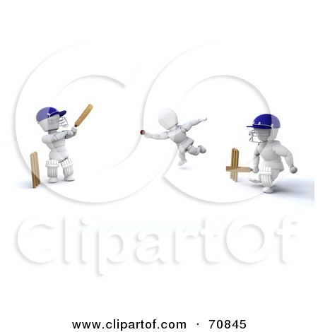 Royalty-Free (RF) Clipart Illustration of a 3d Cricket Team Playing by KJ Pargeter