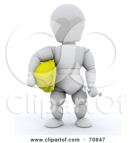 Royalty-Free (RF) Clipart Illustration of a 3d White Character Carrying A Hardhat And Wrench by KJ Pargeter