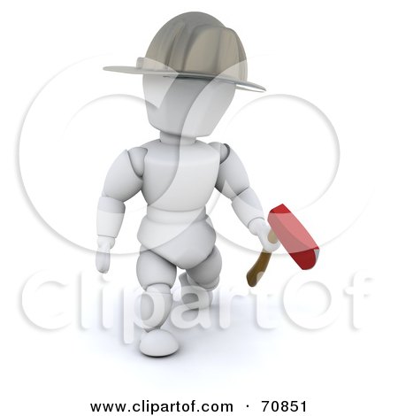 Royalty-Free (RF) Clipart Illustration of a 3d Fireman White Character With An Axe And Helmet by KJ Pargeter