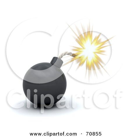 Royalty-Free (RF) Clipart Illustration of a 3d Shiny Black Bomb With A Sparking Fuse by KJ Pargeter