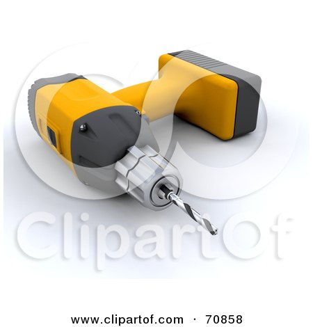 Royalty-Free (RF) Clipart Illustration of a 3d Black And Yellow Power Drill On Its Side by KJ Pargeter