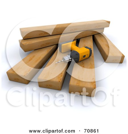 Royalty-Free (RF) Clipart Illustration of a 3d Power Drill On Wood Planks by KJ Pargeter