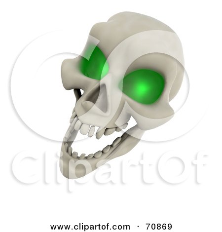 Royalty-Free (RF) Clipart Illustration of a 3d Laughing Green Eyed Skull by KJ Pargeter