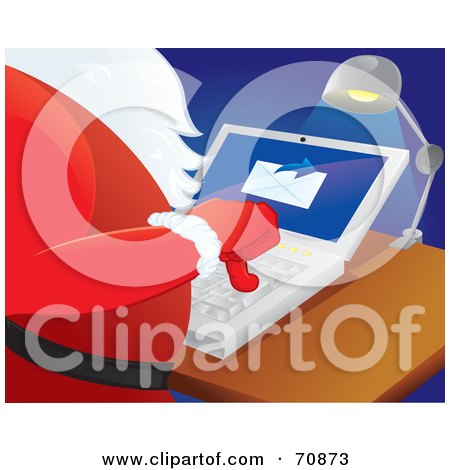Royalty-Free (RF) Clipart Illustration of Santa Checking Email Online On A Laptop by Paulo Resende