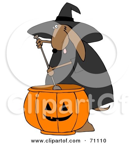 Royalty-Free (RF) Clipart Illustration of a Brown Halloween Witch Dog With A Pumpkin Cauldron by djart