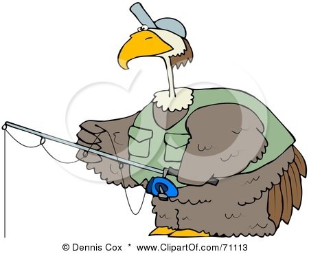 Royalty-Free (RF) Clipart Illustration of a Bird Wearing A Hat And Vest While Fishing by djart