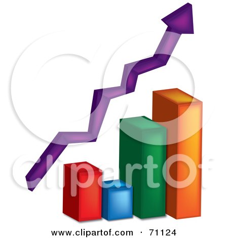 Royalty-Free (RF) Clipart Illustration of a Colorful 3d Bar Graph With A Purple Arrow by Pams Clipart
