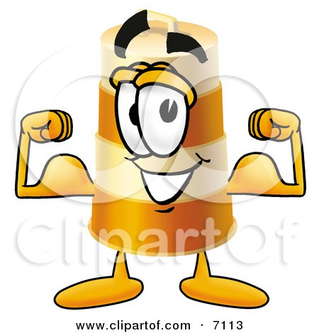 Clipart Picture of a Barrel Mascot Cartoon Character Flexing His Arm Muscles by Mascot Junction