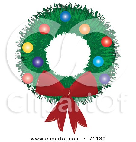 Royalty-Free (RF) Clipart Illustration of a Green Christmas Wreath With A Red Bow And Baubles by Pams Clipart