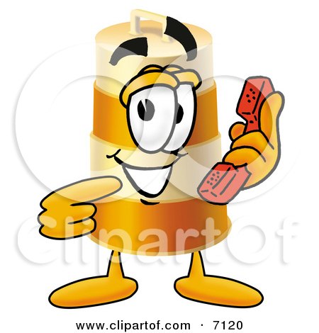 Clipart Picture of a Barrel Mascot Cartoon Character Holding a Telephone by Mascot Junction