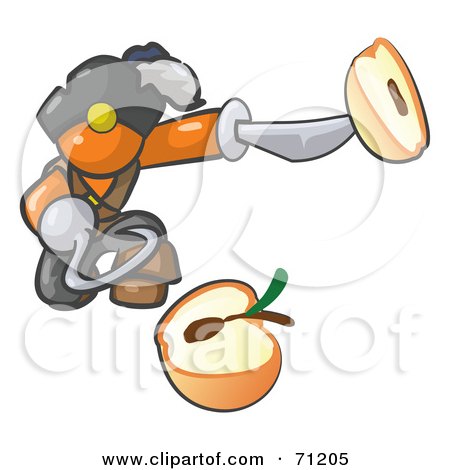 Royalty-Free (RF) Clipart Illustration of an Orange Man Pirate With A Hook Hand, Holding A Sliced Apple On A Sword by Leo Blanchette