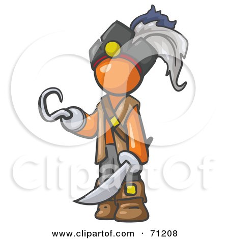 Royalty-Free (RF) Clipart Illustration of an Orange Man Pirate With A Hook Hand And A Sword by Leo Blanchette