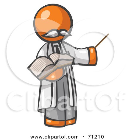 Royalty-Free (RF) Clipart Illustration of an Orange Man Professor Holding A Pointer Stick And An Open Book by Leo Blanchette