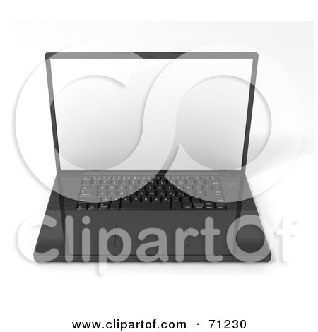 Royalty-Free (RF) Clipart Illustration of a Sleek 3d Black Laptop With A Blank White Screen by KJ Pargeter