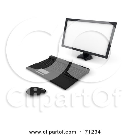Royalty-Free (RF) Clipart Illustration of a Sleek And Modern 3d Black Computer With A Blank Screen by KJ Pargeter