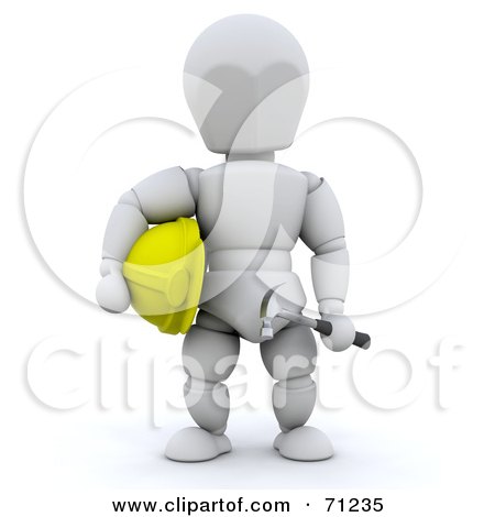 Royalty-Free (RF) Clipart Illustration of a 3d White Character Carrying A Hardhat And Hammer by KJ Pargeter
