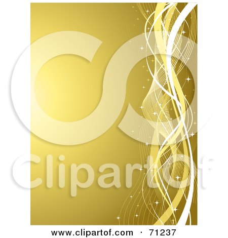 Royalty-Free (RF) Clipart Illustration of a Golden Background With A Right Edge Of Ribbons And Waves by KJ Pargeter