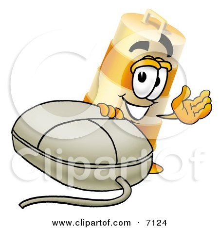 Clipart Picture of a Barrel Mascot Cartoon Character With a Computer Mouse by Mascot Junction