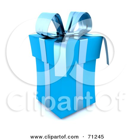 Royalty-Free (RF) Clipart Illustration of a Blue 3d Christmas Gift With Blue Ribbons And A Bow by KJ Pargeter