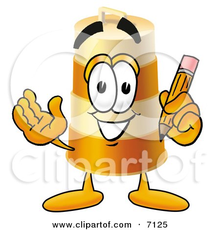 Clipart Picture of a Barrel Mascot Cartoon Character Holding a Pencil by Mascot Junction