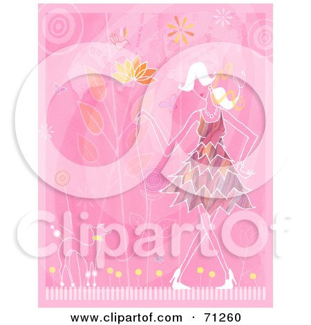 Royalty-Free (RF) Clipart Illustration of a Fashionable Lady Walking Her Miniature Poodle Over Pink by Steve Klinkel