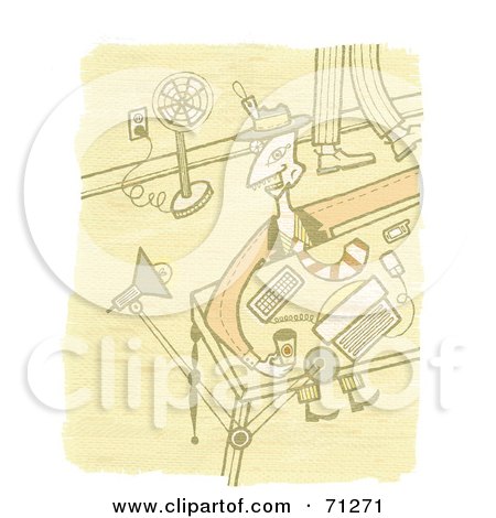 Royalty-Free (RF) Clipart Illustration of a Fan And Light Pointed At A Man At A Desk by Steve Klinkel