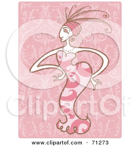 Royalty-Free (RF) Clipart Illustration of a Stylish Parisian Woman In A Pink Dress by Steve Klinkel