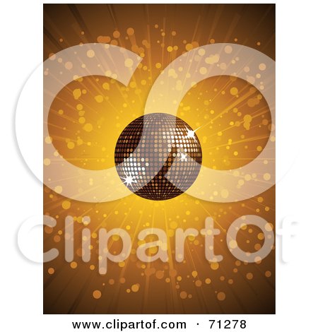 Royalty-Free (RF) Clipart Illustration of a Golden Burst Background With A Shiny Disco Ball by elaineitalia