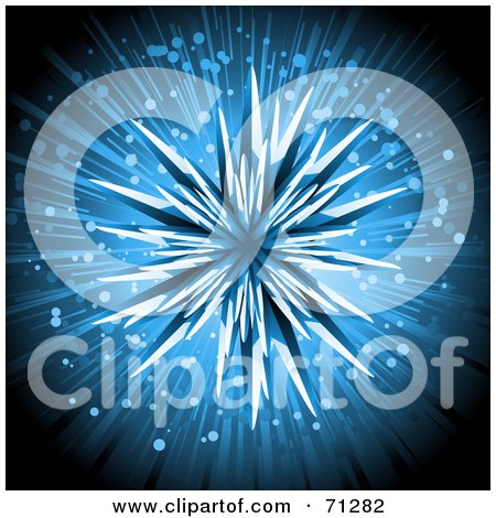 Royalty-Free (RF) Clipart Illustration of a Blue Ice Star On A Bursting Background With Particles by elaineitalia