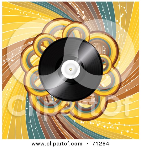 Royalty-Free (RF) Clipart Illustration of a Retro Vinyl Record Background With Loops And Swirls by elaineitalia