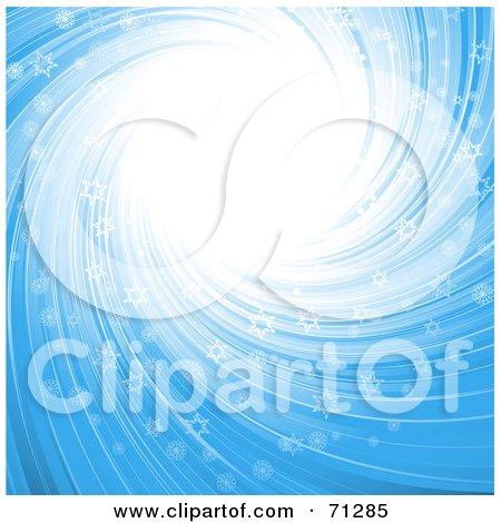 Royalty-Free (RF) Clipart Illustration of a Blue Spiral Starry Snowflake Winter Vortex With Bright Light by elaineitalia
