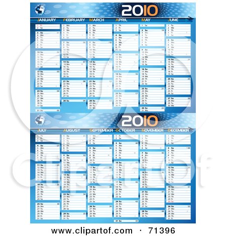Royalty-Free (RF) Clipart Illustration of a Blue Technology 2010 Yearly Calendar With All 12 Months by Oligo