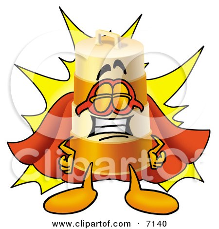 Clipart Picture of a Barrel Mascot Cartoon Character Dressed as a Super Hero by Mascot Junction