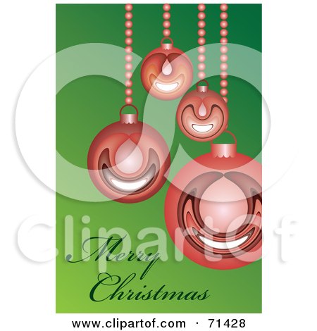 Royalty-Free (RF) Clipart Illustration of a Green Merry Christmas Greeting With Shiny Red Baubles On Bead Strings by kaycee