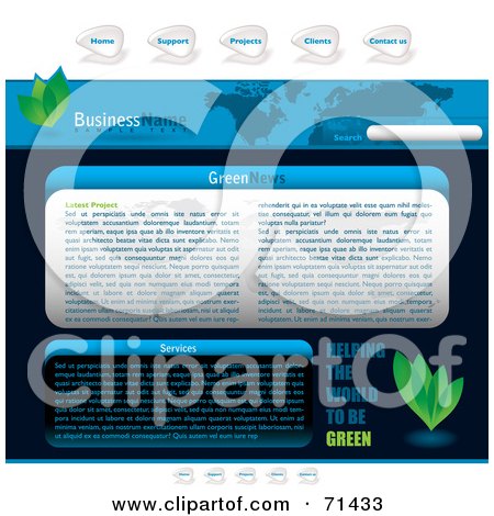 Royalty-Free (RF) Clipart Illustration of a Blue Website Template With An Atlas, Tabs And Leaves by michaeltravers