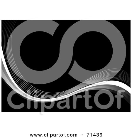 Royalty-Free (RF) Clipart Illustration of a Black Background With White Wire Waves Flowing Down And Right by michaeltravers