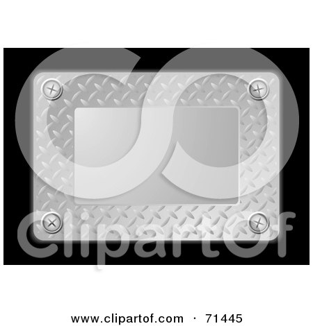 Royalty-Free (RF) Clipart Illustration of a Metal Diamond Plate Sign With Blank Space On Black by michaeltravers