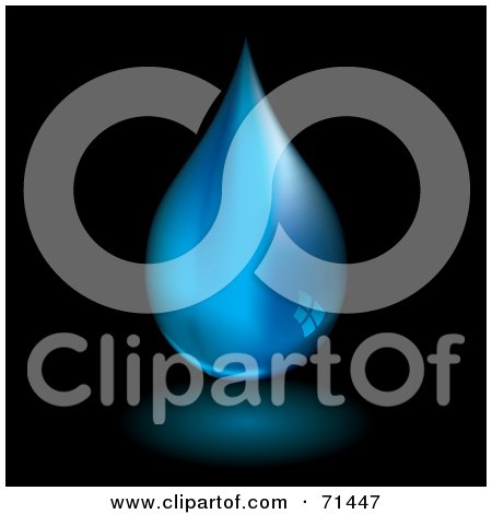 Royalty-Free (RF) Clipart Illustration of a Blue Water Drop With A Small Reflection, Over Black by michaeltravers