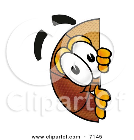 Clipart Picture of a Basketball Mascot Cartoon Character Peeking Around a Corner by Mascot Junction