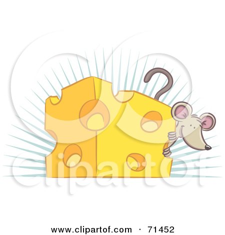 Royalty-Free (RF) Clipart Illustration of a Happy Mouse Peeking Around A Block Of Cheese by Qiun