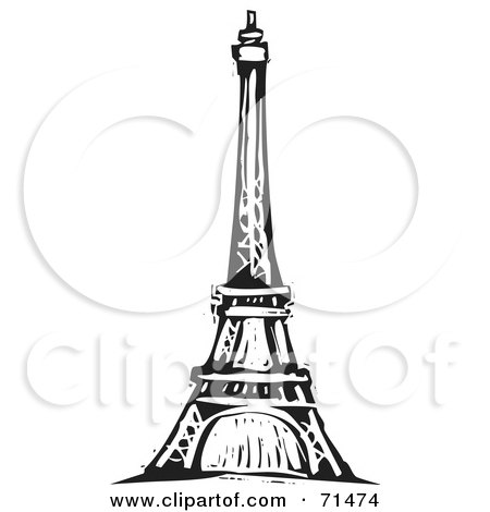Royalty-Free (RF) Clipart Illustration of a Black And White Carving Design Of The Eiffel Tower by xunantunich