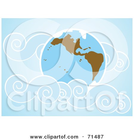 Royalty-Free (RF) Clipart Illustration of a Glowing Earth With Swirly Blue Clouds by xunantunich