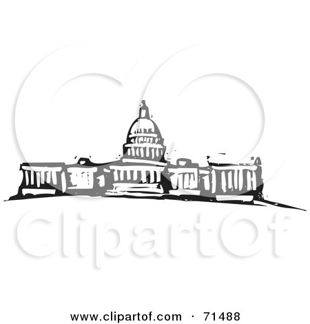 Royalty-Free (RF) Clipart Illustration of a Black And White Carved Design Of The United States Capitol by xunantunich