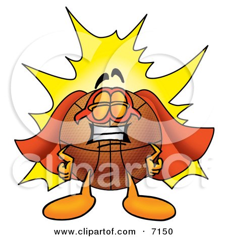 Clipart Picture of a Basketball Mascot Cartoon Character Dressed as a Super Hero by Mascot Junction