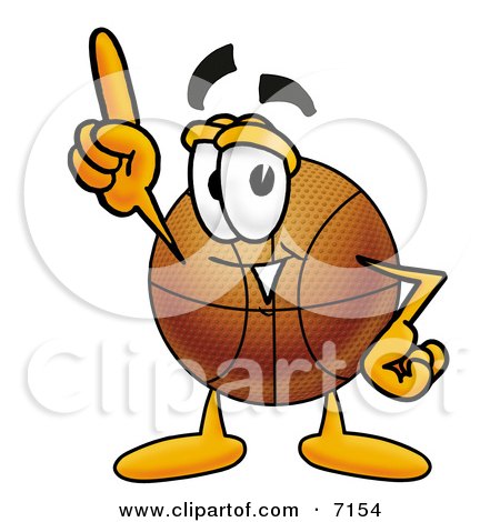 Clipart Picture of a Basketball Mascot Cartoon Character Pointing Upwards by Mascot Junction