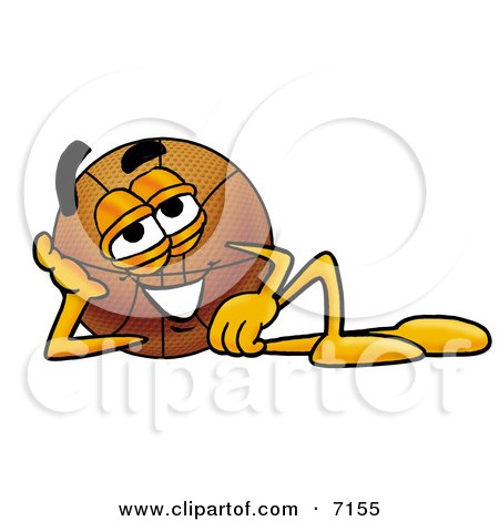 Clipart Picture of a Basketball Mascot Cartoon Character Resting His Head on His Hand by Mascot Junction