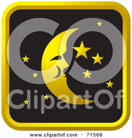 Royalty-Free (RF) Clipart Illustration of a Black And Golden Moon And Stars Website Icon by Lal Perera