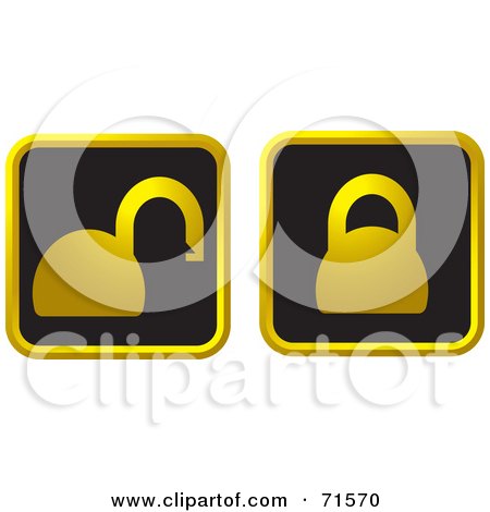Royalty-Free (RF) Clipart Illustration of a Digital Collage Of Two Black And Golden Padlock Website Icons by Lal Perera